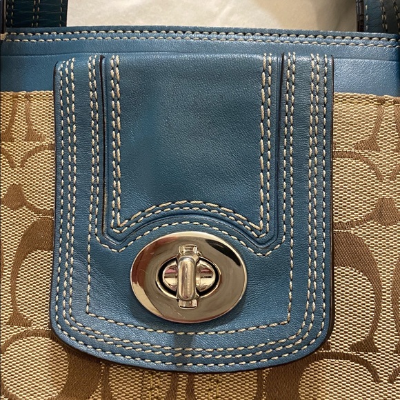 Coach Hamptons Brown and Blue Monogram Tote Bag - Picture 13 of 14